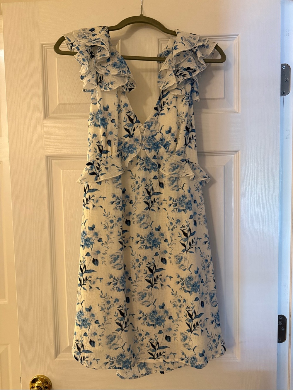 “Mi ami” mini dress with Blue Floral Print and Ruffle Straps